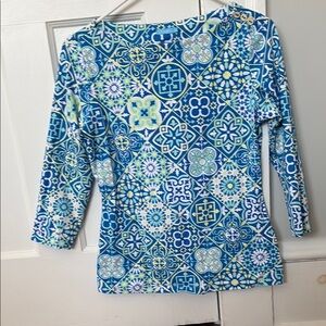 J. McLaughlin Blue Patterned Women's Top